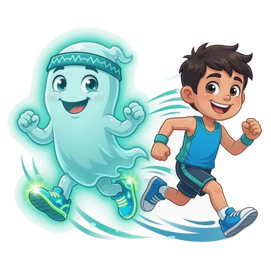 A runner and the ghost pacer running side by side.